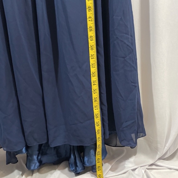 NWT $338 leena for Mac‎ Duggal [ 8 ] Embellished High Neck Pleated Gown Blue - Picture 8 of 15